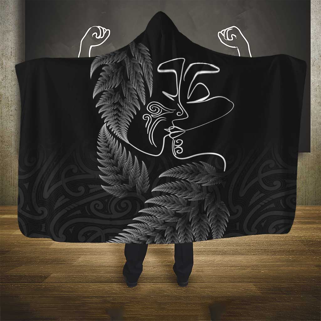New Zealand Valentine's Day Hooded Blanket Silver Fern and Line Art Love Couple LT03 - Polynesian Pride