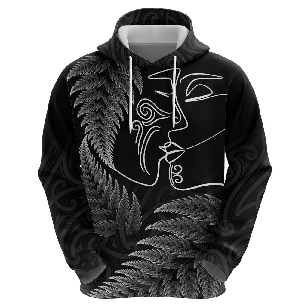 New Zealand Valentine's Day Hoodie Silver Fern and Line Art Love Couple LT03 - Polynesian Pride