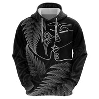 New Zealand Valentine's Day Hoodie Silver Fern and Line Art Love Couple LT03 - Polynesian Pride