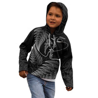 New Zealand Valentine's Day Kid Hoodie Silver Fern and Line Art Love Couple LT03 - Polynesian Pride