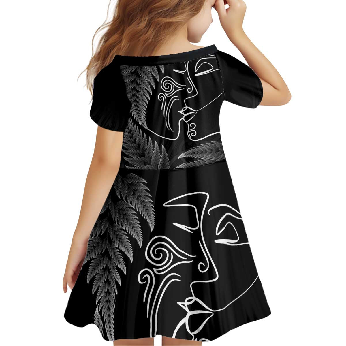 New Zealand Valentine's Day Kid Short Sleeve Dress Silver Fern and Line Art Love Couple LT03 - Polynesian Pride