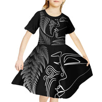 New Zealand Valentine's Day Kid Short Sleeve Dress Silver Fern and Line Art Love Couple LT03 - Polynesian Pride