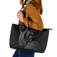New Zealand Valentine's Day Leather Tote Bag Silver Fern and Line Art Love Couple LT03 Black - Polynesian Pride