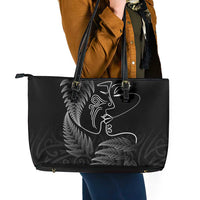 New Zealand Valentine's Day Leather Tote Bag Silver Fern and Line Art Love Couple LT03 - Polynesian Pride