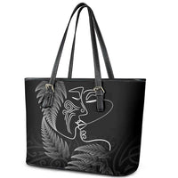 New Zealand Valentine's Day Leather Tote Bag Silver Fern and Line Art Love Couple LT03 - Polynesian Pride