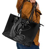 New Zealand Valentine's Day Leather Tote Bag Silver Fern and Line Art Love Couple LT03 - Polynesian Pride