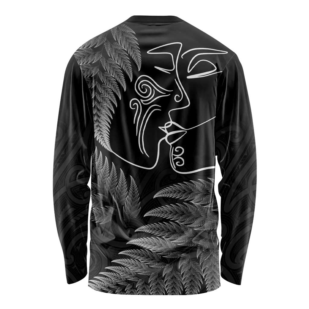 New Zealand Valentine's Day Long Sleeve Shirt Silver Fern and Line Art Love Couple LT03 - Polynesian Pride