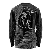 New Zealand Valentine's Day Long Sleeve Shirt Silver Fern and Line Art Love Couple LT03 - Polynesian Pride