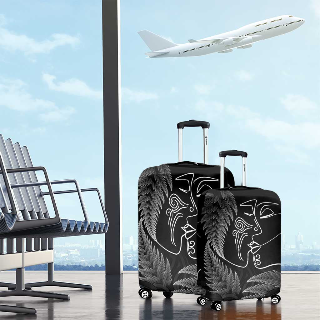New Zealand Valentine's Day Luggage Cover Silver Fern and Line Art Love Couple LT03 - Polynesian Pride