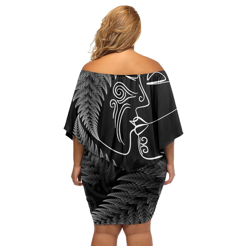 New Zealand Valentine's Day Off Shoulder Short Dress Silver Fern and Line Art Love Couple LT03 - Polynesian Pride