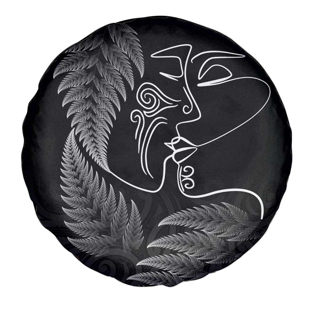 New Zealand Valentine's Day Spare Tire Cover Silver Fern and Line Art Love Couple LT03 - Polynesian Pride