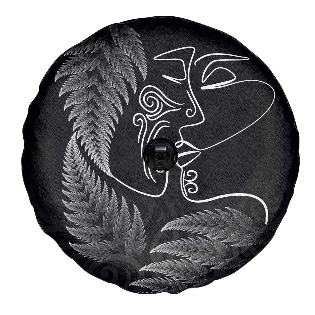 New Zealand Valentine's Day Spare Tire Cover Silver Fern and Line Art Love Couple LT03 - Polynesian Pride