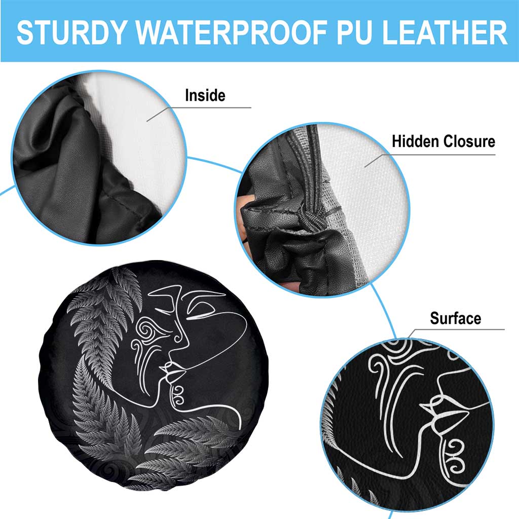 New Zealand Valentine's Day Spare Tire Cover Silver Fern and Line Art Love Couple LT03 - Polynesian Pride