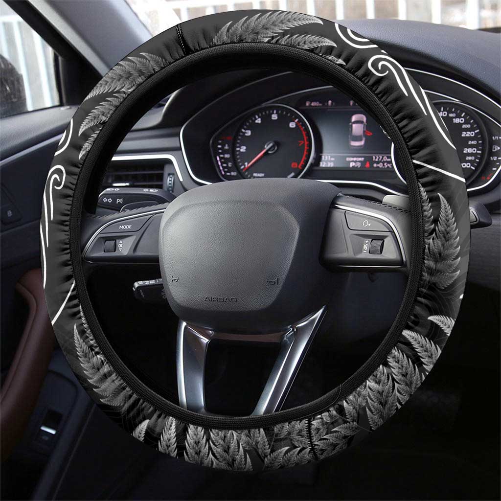 New Zealand Valentine's Day Steering Wheel Cover Silver Fern and Line Art Love Couple LT03 - Polynesian Pride