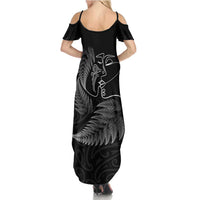 New Zealand Valentine's Day Summer Maxi Dress Silver Fern and Line Art Love Couple LT03 - Polynesian Pride