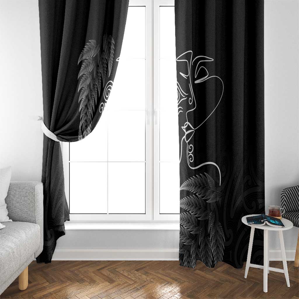 New Zealand Valentine's Day Window Curtain Silver Fern and Line Art Love Couple