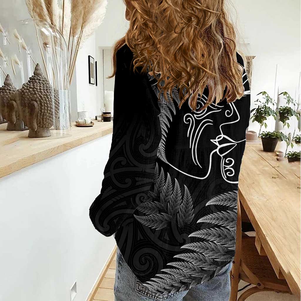 New Zealand Valentine's Day Women Casual Shirt Silver Fern and Line Art Love Couple LT03 - Polynesian Pride