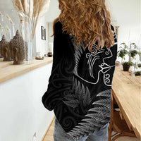 New Zealand Valentine's Day Women Casual Shirt Silver Fern and Line Art Love Couple LT03 - Polynesian Pride
