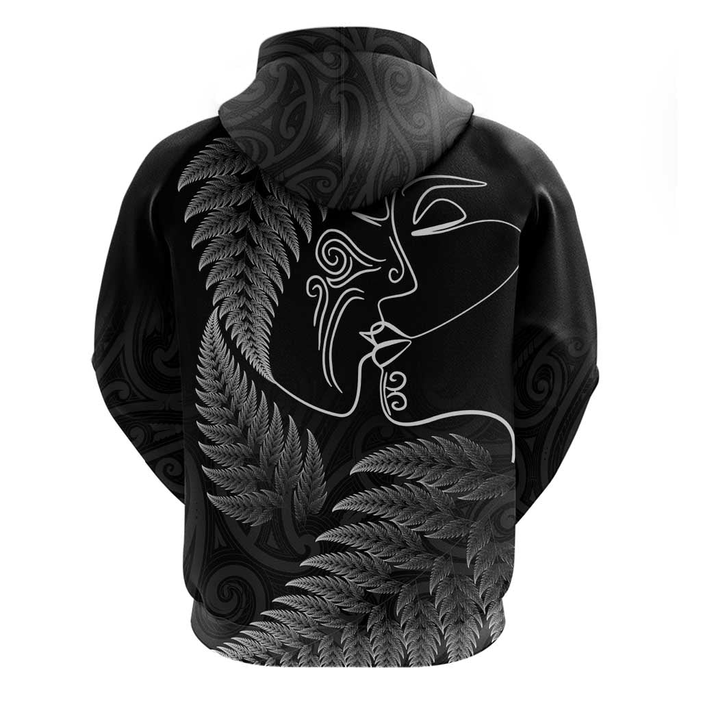 New Zealand Valentine's Day Zip Hoodie Silver Fern and Line Art Love Couple LT03 - Polynesian Pride