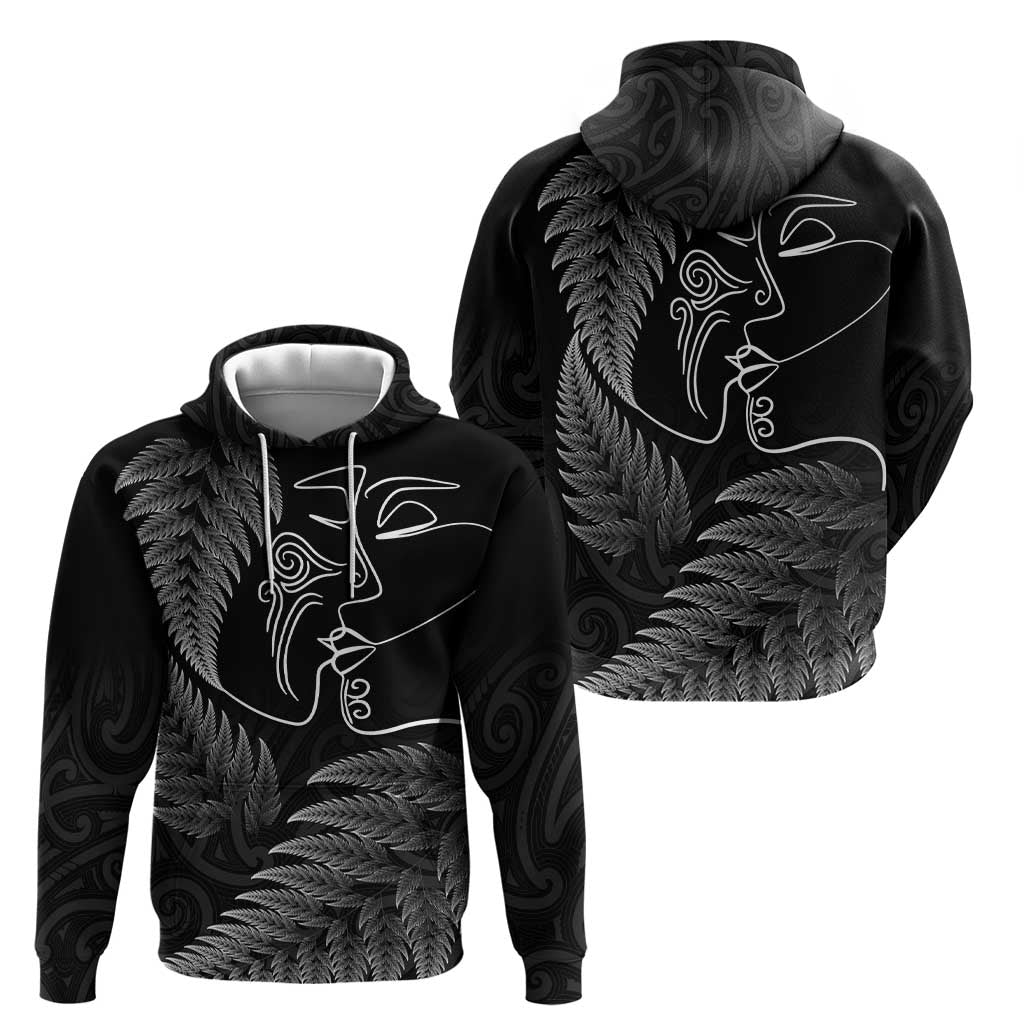 New Zealand Valentine's Day Zip Hoodie Silver Fern and Line Art Love Couple LT03 - Polynesian Pride