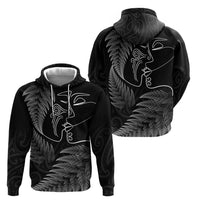 New Zealand Valentine's Day Zip Hoodie Silver Fern and Line Art Love Couple LT03 - Polynesian Pride