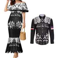 Aotearoa Waitangi Day - Toitu Te Tiriti Couples Matching Mermaid Dress and Long Sleeve Button Shirt New Zealand Honour the Treaty LT03 Black - Polynesian Pride