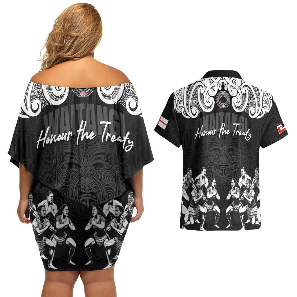 Aotearoa Waitangi Day - Toitu Te Tiriti Couples Matching Off Shoulder Short Dress and Hawaiian Shirt New Zealand Honour the Treaty LT03 - Polynesian Pride