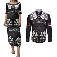 Aotearoa Waitangi Day - Toitu Te Tiriti Couples Matching Puletasi and Long Sleeve Button Shirt New Zealand Honour the Treaty LT03 Black - Polynesian Pride
