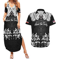 Aotearoa Waitangi Day - Toitu Te Tiriti Couples Matching Summer Maxi Dress and Hawaiian Shirt New Zealand Honour the Treaty LT03 Black - Polynesian Pride