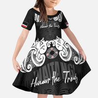Aotearoa Waitangi Day - Toitu Te Tiriti Family Matching Puletasi and Hawaiian Shirt New Zealand Honour the Treaty LT03 Daughter's Dress Black - Polynesian Pride