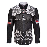 Aotearoa Waitangi Day - Toitu Te Tiriti Family Matching Puletasi and Hawaiian Shirt New Zealand Honour the Treaty LT03 Dad's Shirt - Long Sleeve Black - Polynesian Pride