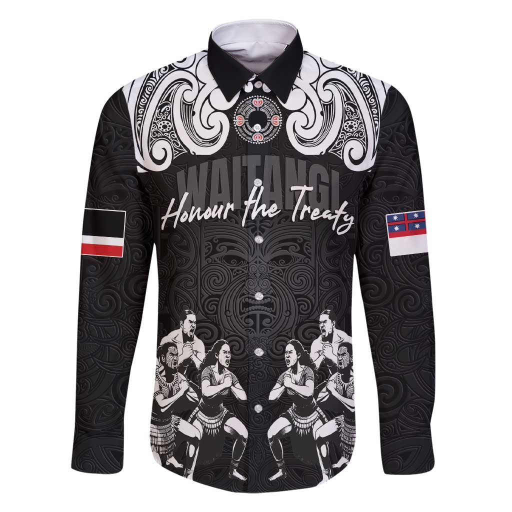 Aotearoa Waitangi Day - Toitu Te Tiriti Family Matching Short Sleeve Bodycon Dress and Hawaiian Shirt New Zealand Honour the Treaty LT03 Dad's Shirt - Long Sleeve Black - Polynesian Pride