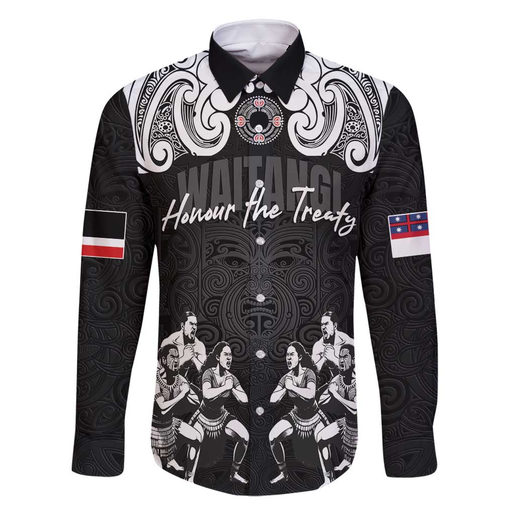 Aotearoa Waitangi Day - Toitu Te Tiriti Family Matching Tank Maxi Dress and Hawaiian Shirt New Zealand Honour the Treaty LT03 Dad's Shirt - Long Sleeve Black - Polynesian Pride
