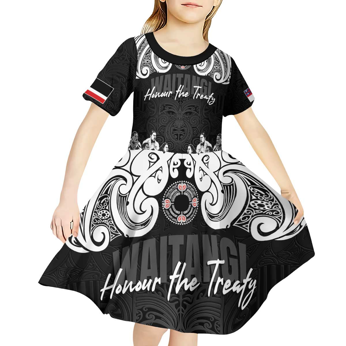Aotearoa Waitangi Day - Toitu Te Tiriti Kid Short Sleeve Dress New Zealand Honour the Treaty LT03 - Polynesian Pride