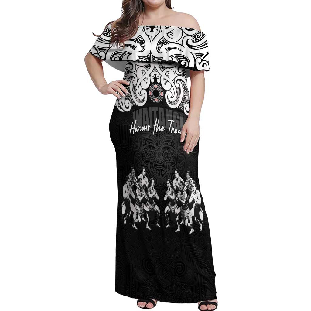 Aotearoa Waitangi Day - Toitu Te Tiriti Off Shoulder Maxi Dress New Zealand Honour the Treaty LT03 Women Black - Polynesian Pride