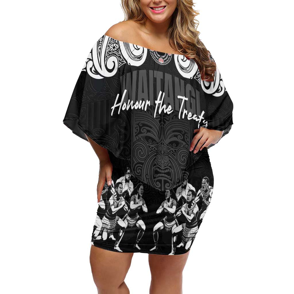 Aotearoa Waitangi Day - Toitu Te Tiriti Off Shoulder Short Dress New Zealand Honour the Treaty LT03 Women Black - Polynesian Pride