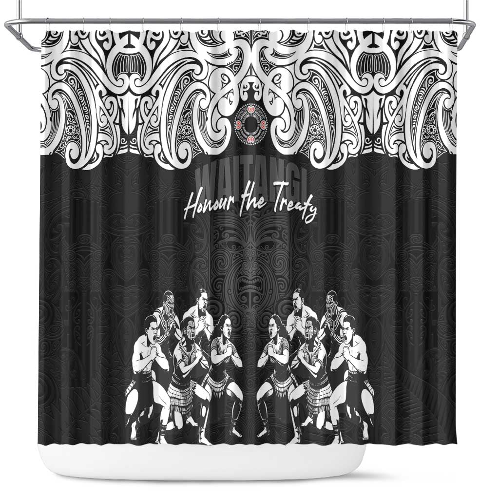 Aotearoa Waitangi Day - Toitu Te Tiriti Shower Curtain New Zealand Honour the Treaty LT03 Black - Polynesian Pride