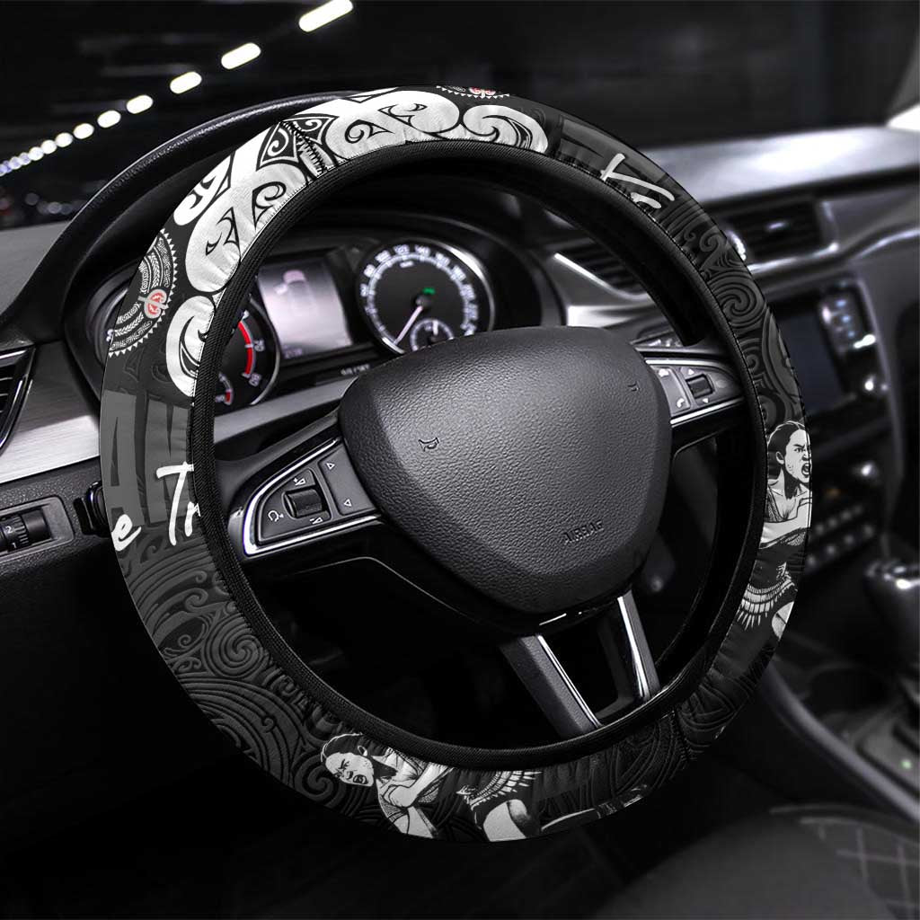 Aotearoa Waitangi Day - Toitu Te Tiriti Steering Wheel Cover New Zealand Honour the Treaty LT03 Universal Fit Black - Polynesian Pride