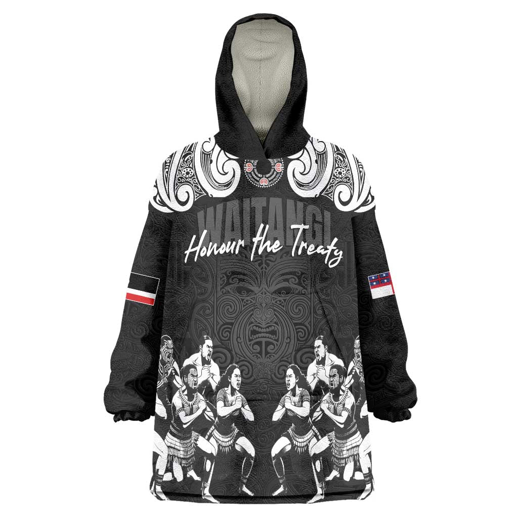 Aotearoa Waitangi Day - Toitu Te Tiriti Wearable Blanket Hoodie New Zealand Honour the Treaty LT03 One Size Black - Polynesian Pride