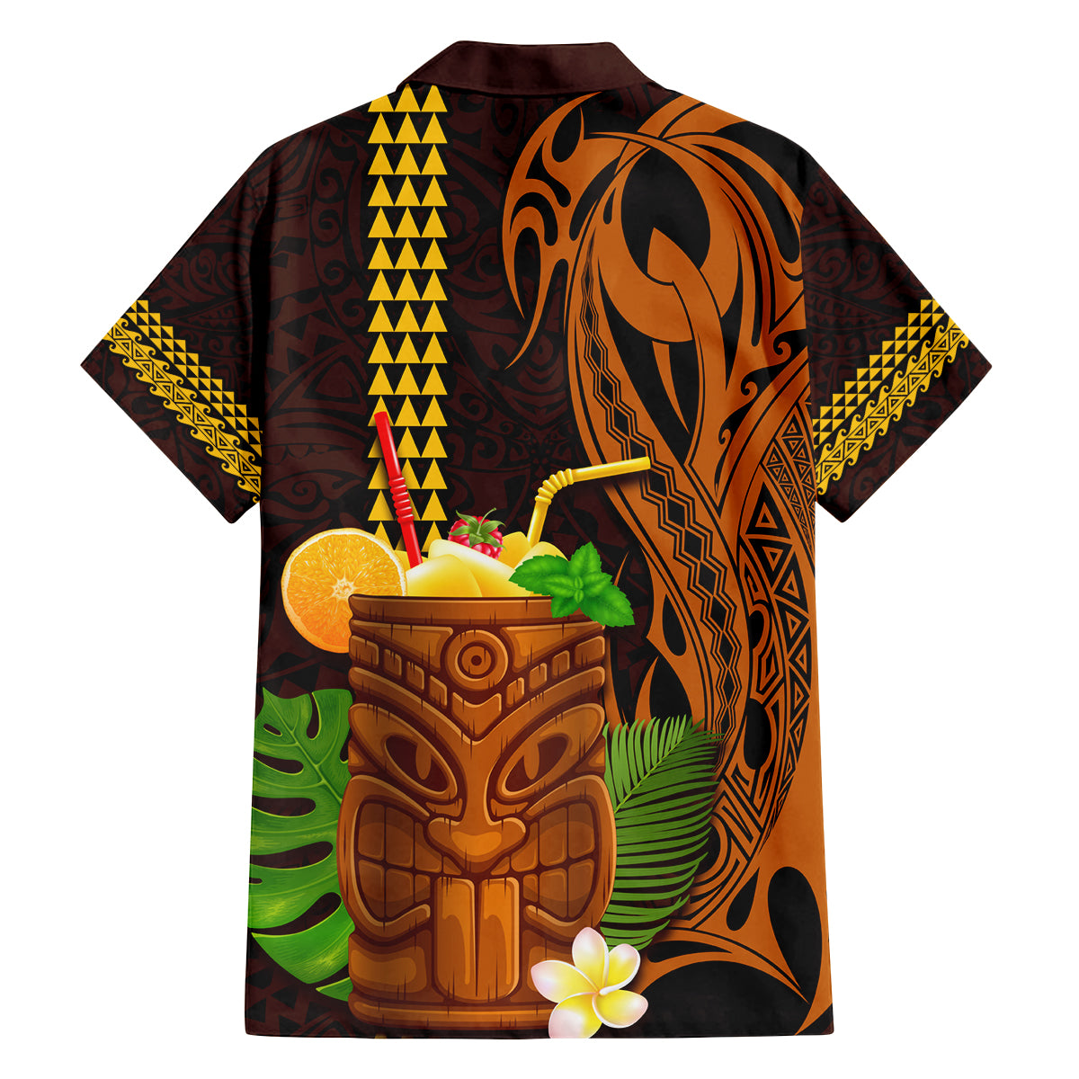 Hawaii Tiki Mask Cocktail Family Matching Long Sleeve Bodycon Dress and Hawaiian Shirt Kakau Tattoo LT03 - Polynesian Pride