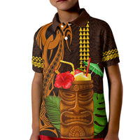 Hawaii Tiki Mask Cocktail Kid Polo Shirt Kakau Tattoo LT03 Kid Brown - Polynesian Pride