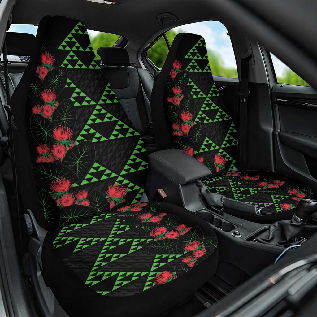 Hawaiian Green Kakau Art Tattoo-Ohia Lehua and Taro Leaves Car Seat Cover LT03 One Size Black-Green - Polynesian Pride