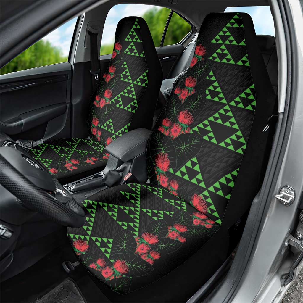 Hawaiian Green Kakau Art Tattoo-Ohia Lehua and Taro Leaves Car Seat Cover LT03 - Polynesian Pride