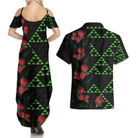 Hawaiian Green Kakau Art Tattoo-Ohia Lehua and Taro Leaves Couples Matching Summer Maxi Dress and Hawaiian Shirt LT03 - Polynesian Pride