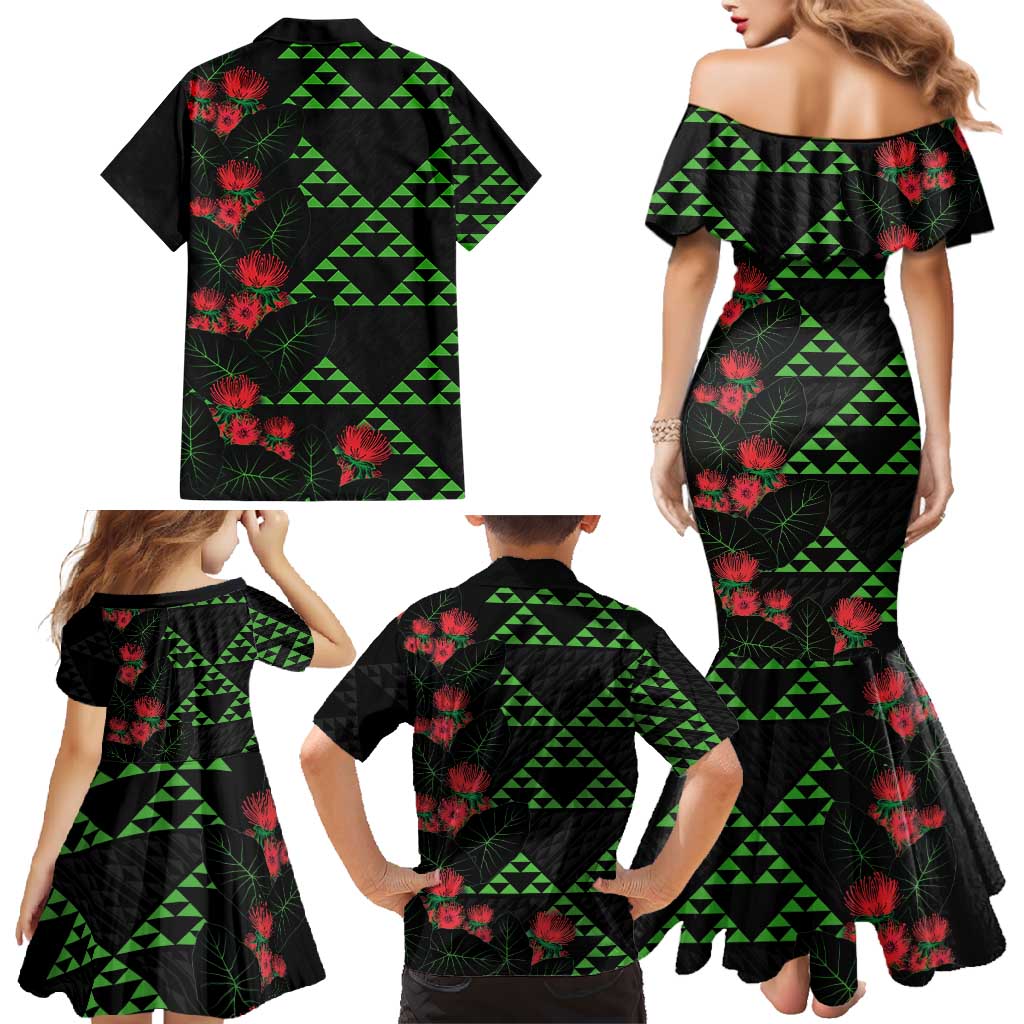 Hawaiian Green Kakau Art Tattoo-Ohia Lehua and Taro Leaves Family Matching Mermaid Dress and Hawaiian Shirt LT03 - Polynesian Pride