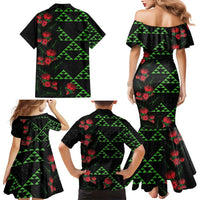 Hawaiian Green Kakau Art Tattoo-Ohia Lehua and Taro Leaves Family Matching Mermaid Dress and Hawaiian Shirt LT03 - Polynesian Pride