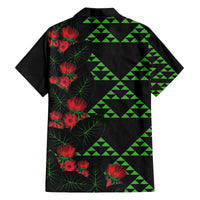 Hawaiian Green Kakau Art Tattoo-Ohia Lehua and Taro Leaves Family Matching Off The Shoulder Long Sleeve Dress and Hawaiian Shirt LT03 - Polynesian Pride