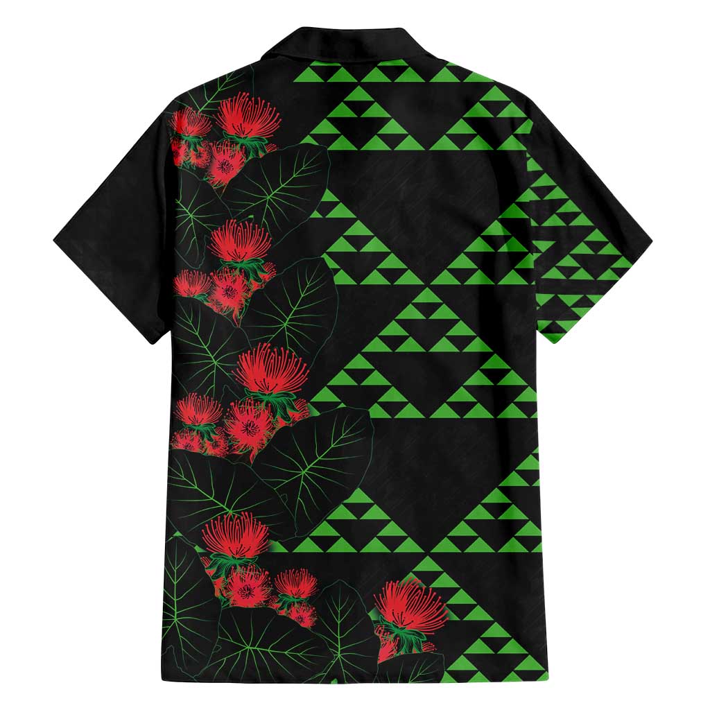 Hawaiian Green Kakau Art Tattoo-Ohia Lehua and Taro Leaves Family Matching Off Shoulder Maxi Dress and Hawaiian Shirt LT03 - Polynesian Pride