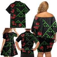 Hawaiian Green Kakau Art Tattoo-Ohia Lehua and Taro Leaves Family Matching Off Shoulder Short Dress and Hawaiian Shirt LT03 - Polynesian Pride