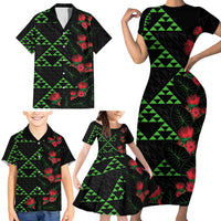 Hawaiian Green Kakau Art Tattoo-Ohia Lehua and Taro Leaves Family Matching Short Sleeve Bodycon Dress and Hawaiian Shirt LT03 - Polynesian Pride